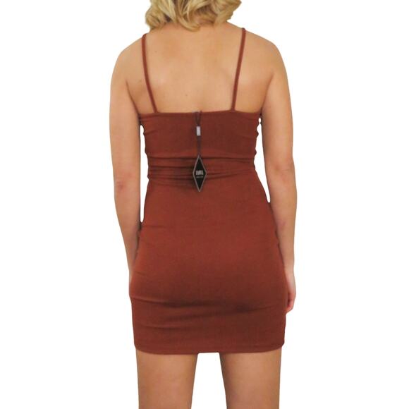 Zaful Brown Front Slit Spaghetti Strap Mini Dress Bodycon Sexy Small - Picture 3 of 7